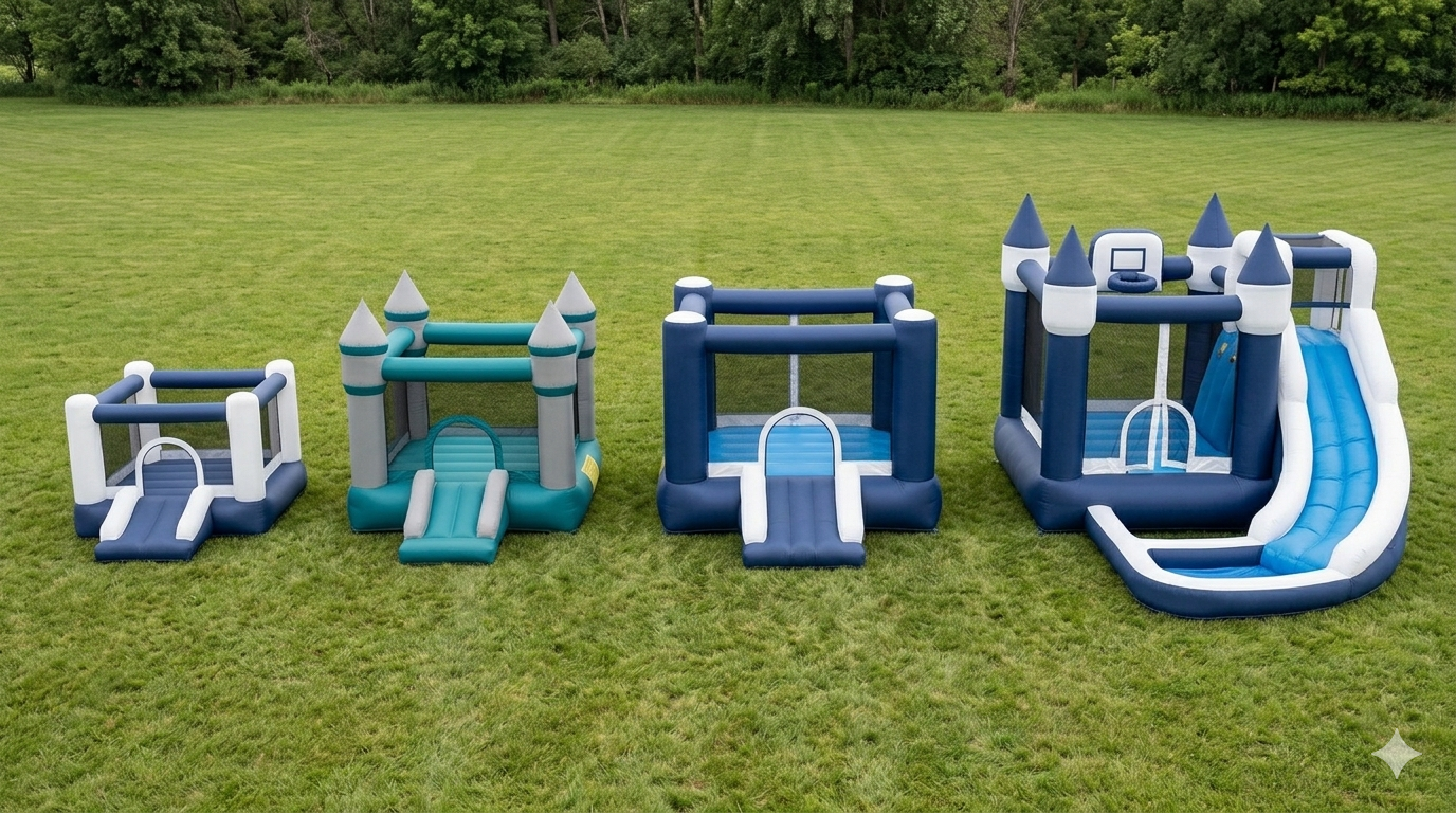 Size comparison of bounce houses appropriate for different age groups